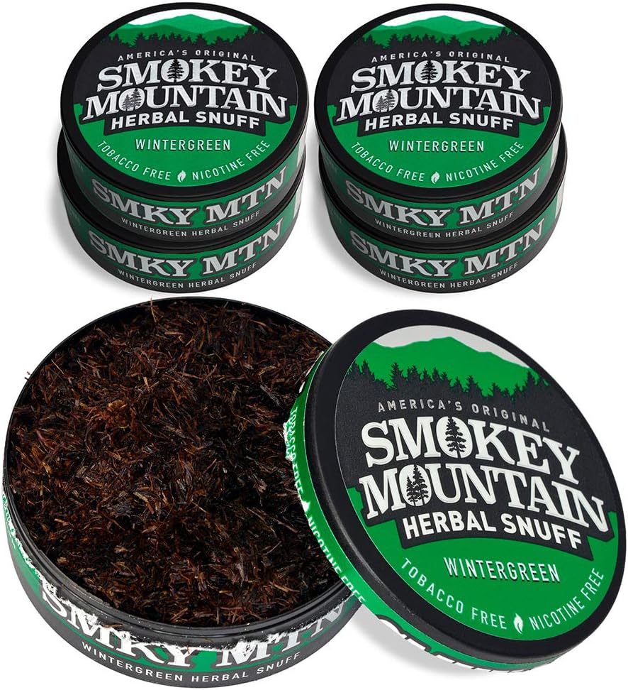 Smokey Mountain Snuff, 5 Cans - Wintergreen - Tobacco Free, Nicotine Free by Smokey Mountain