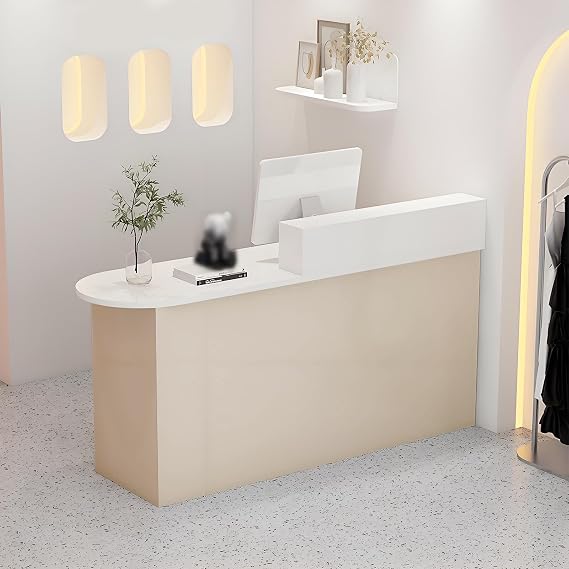 Reception Desk, Modern Front Desk with Lockable Drawer & Cabinet, Retail Counter Checkout Table, Computer Workstation for Lobby, Salon, Office