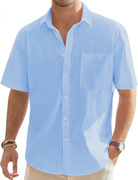 J.VER Men's Short Sleeve Linen Shirt Regular Fit Casual Summer Beach Shirt with Pocket