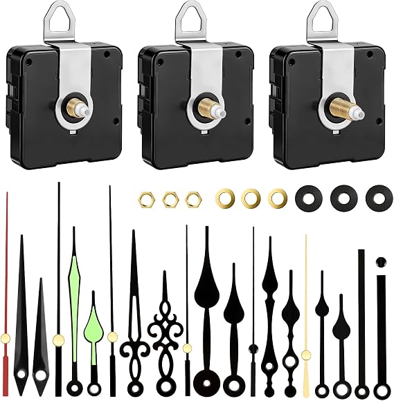 3Pcs Quartz Clock Mechanism Kit,Wall Clock Mechanisms with 8 Pairs of Short Clock Hands,Battery Clock Replacement Mechanism Include Clock Hands DIY Repair Parts (Total Shaft Length 13.5mm,16mm,22mm)