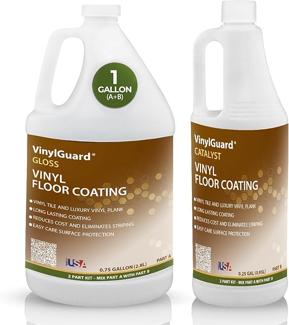 CoverTec Vinyl Floor Sealer VinylGuard Water-Based Polyurethane Gloss Coating for LVT, VCT, Rubber & Sheet Vinyl Floors | High Traffic Protection, No Wax, Clear Finish | 1 Gal