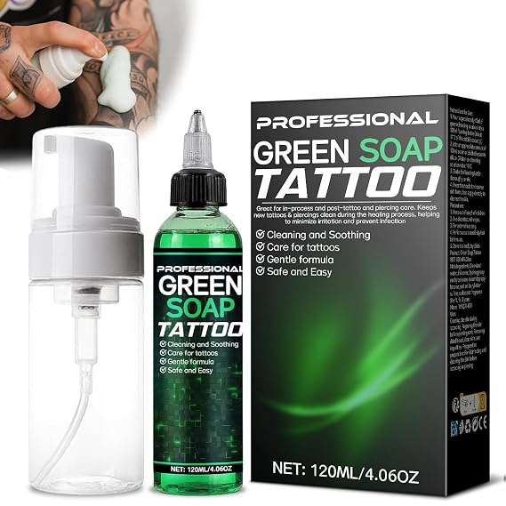 Bondtech Green Soap Tattoo Concentrated 4OZ with Foaming Bottle 120ml, Tattoo Soap Supplies for Piercings and Clean Skin, Effective & Gentle (Green)