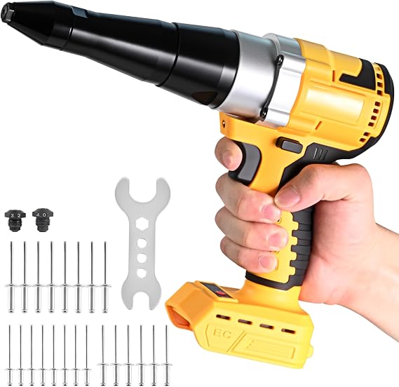 Cordless Rivet Gun, Electric Pop Riveters Gun Tool, Automatic Rivet Gun with Brushless Motor, Compatible with Dewalt 20V Battery for 1/8'', 5/32'', 3/16" Rivets