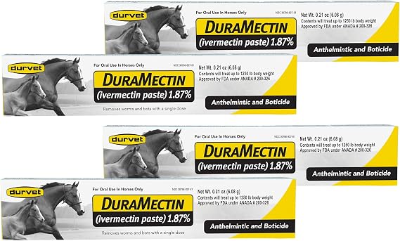 DuraMectin Ivermectin Paste 1.87% Horse Dewormer - 6.08g Oral Syringe Tube, Pack of 4