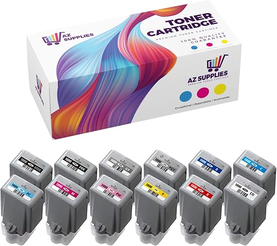 AZ SUPPLIES Compatible Ink Cartridge Replacement for Canon PFI-1000, PB,MB,C,M,Y,R,PM,GY,PC,CO,PG,B, 12 Pack