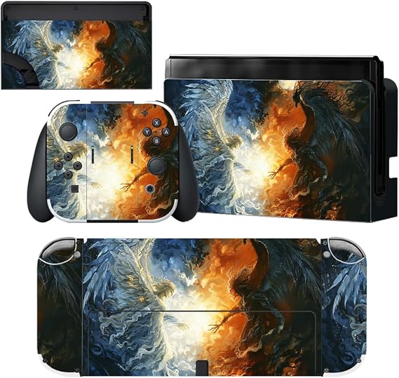 PlayVital Full Set Protective Skins for Nintendo Switch OLED Console & Joycon, Customized Vinyl Decal Sticker Wrap for Nintendo Switch OLED & Dock & Hand Grips - Clash