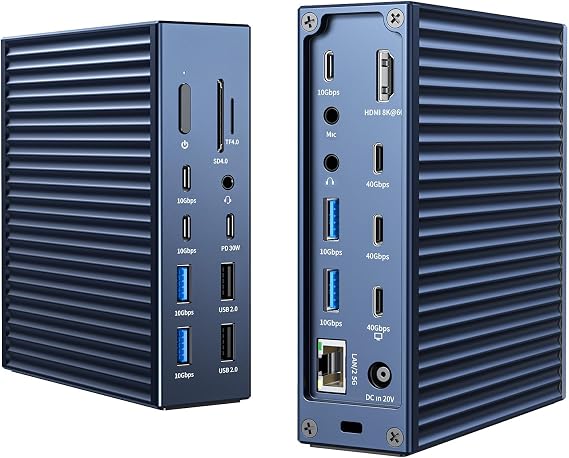 ACASIS Thunderbolt 4 Dock 21-IN-140gbps for MacBook Pro Docking Station Dual Monitor, 8K60Hz HDMI 2.5 GbE Ethernet SD/TF 4.010Gbps 7*USB C/A, 3.5mm Audio, 40Gbps Dock for Mac/Dell/HP/Lenovo/ThinkPad