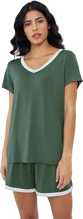 Joyaria Cooling Pajamas Bamboo Viscose Women Short Sleeve V Neck PJ Shorts Set