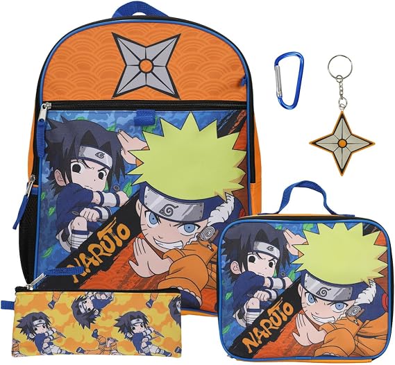BIOWORLD Unisex Naruto Sasuka & Naruto 5-Piece Backpack Set (Little Kid/Big Kid), Blue, One size