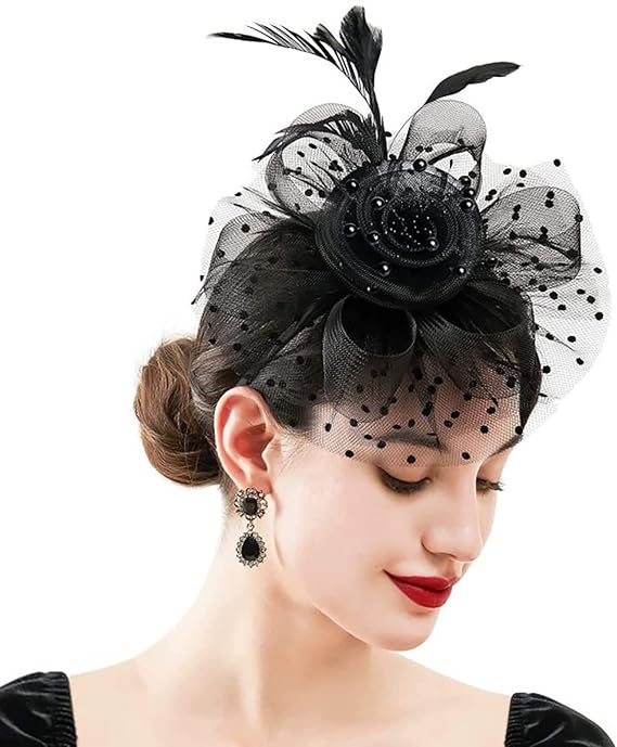 Fascinators for Women Girls Tea Party Derby Hats | Flower Fascinators with Headband and Clip Headwear for Womens Ladies Girls, Ribbons, Mesh, Feathers Headwear