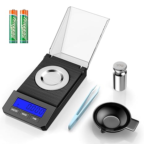 Milligram Scale 50g/0.001g High Precision Mg Scale, Portable Jewelry Scale .001 Gram Accuracy, Powder Scale, Digital Miligram Scale for Powder Medicine with Tray/Tweezers/Calibration Weight | Pocket Mini Mg Scale Weighs Small Food, Powder, Jewelry, Gold, Grains, LCD Display, Tare, Microgram Scale Grams .001 Accuracy