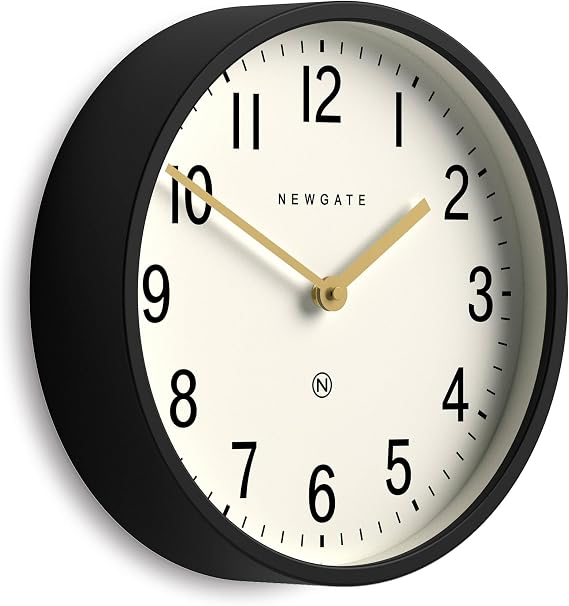 NEWGATE Master Edwards wall Clock | Mid-Century Style Clock | 12" | Deep Metal case in matt Black | Modern Retro Design for Kitchen, Living Room or Office