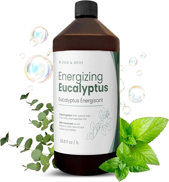 Luxury Foaming Bath - Natural Scented Bubble Bath with Essential Oils and Epsom Salt - Energizing Eucalyptus Scent, 33.8 fl oz / 1L