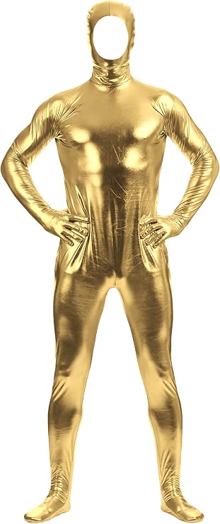 Aniler Men's and Women's Shiny Metallic Open Face Zipper Stretchy Zentai Bodysuit