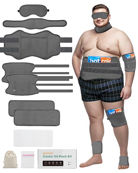 10 Pcs Castor Oil Pack Wrap for Men, Plus Size Castor Oil Packs for Men Women, XL Reusable Castor Oil Wraps Set for Eyes Neck Stomach Waist Knees Legs Feet, Flannel Cotton, Machine Washable,Mixed fibre fabrics (Dark Gray)