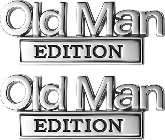2 Pcs Old Man Edition 3D Metal Emblem,Metal Car Truck Decals Emblem Badge,Heavy Duty Automotive Stickers Nameplate for SUV, Jeep, Off-Road Vehicles Fender,Tailgate & Bumper Sticker
