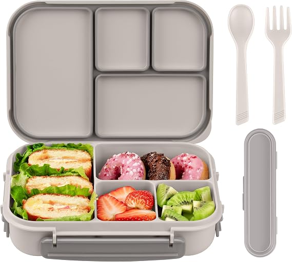Amathley Lunch Box Kids,Bento Box Adult,Leakproof Lunch Containers for Adults/Kids/Toddler,1200ML-4 Compartments Bento Boxes with Utensil,Microwave & Dishwasher & Freezer Safe (White)