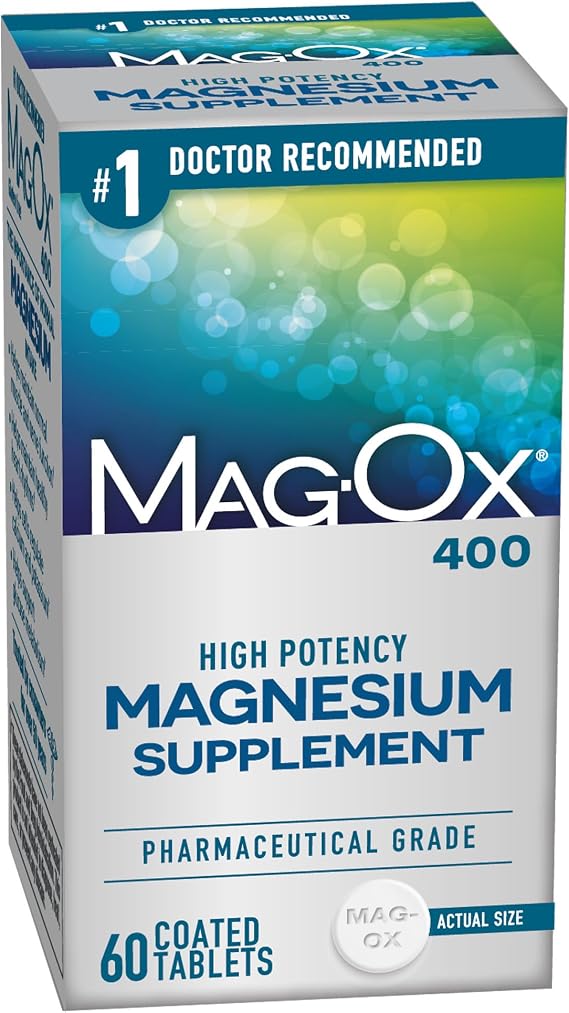 Mag-Ox High Potency Magnesium Supplement, Tablets, 60 Count | Pharmaceutical Grade Magnesium Oxide, 482 mg Per Dose, Magox 400 Magnesium