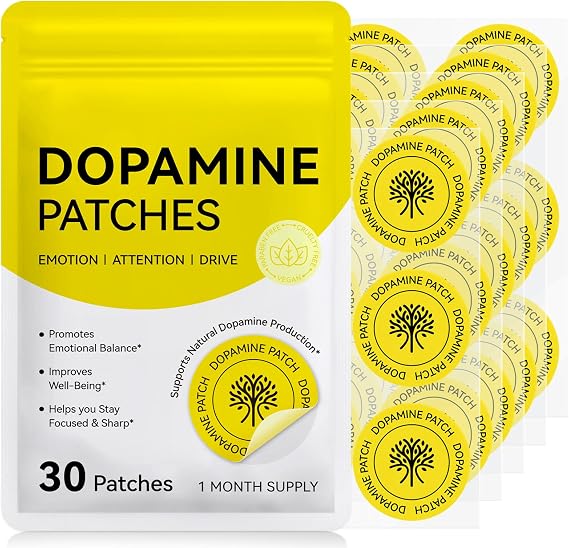 Dopamine Patches – Plant-Based Mood Support Transdermal Patches for Daily Mental Well-Being, Gentle and Vegan Formula to Help Boost Mood, Focus & Motivation Without Stimulants ﻿