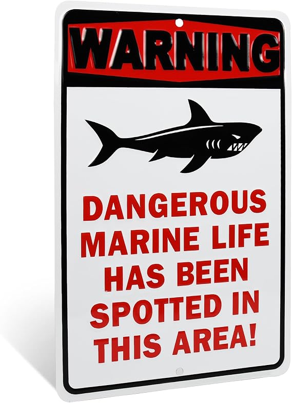 Shark Warning Tin Sign Dangerous Marine Life Beach Wall Plaque