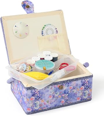 Sewing Basket - Medium Sewing Box for Sewing Supplies, Sewing Organizer Box Sewing Kit Storage Christmas Gift for Sewing Enthusiast Baby Blue