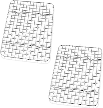 P&P CHEF 8.75 Inch Cooling Baking Rack Set of 2, Stainless Steel Grid Cooking Racks for Roasting Drying Grilling, Oven & Dishwasher Safe, Heavy Duty & Healthy