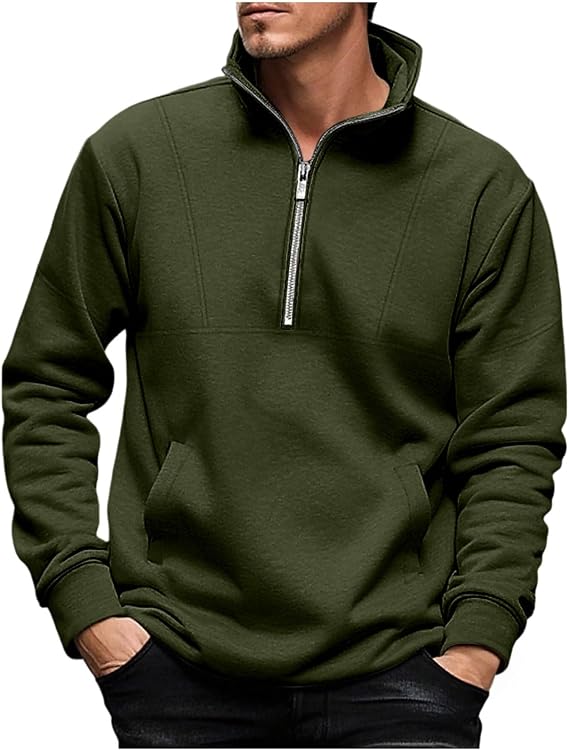 Quarter Zip Pullover Men Mock Neck Long Sleeve Sweatshirt Lightweight Casual Sweater Golf Pullovers with Pockets