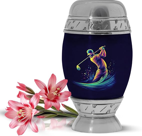 YATSKIA Colorful Golf Mini Cremation Urns for Human Ashes Adult Brother and Sister, Small Funeral Urn for Adult Ashes, (Monar Pack of 1, 3 Inch)