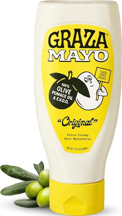 Graza Original Olive Oil Mayonnaise in Squeeze Bottle | Rich & Creamy Classic Mayo Made with Cage Free Eggs, Extra Virgin Olive Oil & Pomace Oil, Free from Seed Oils