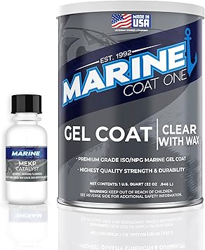 ISO/NPG Premium Marine Gel Coat Repair Kit Clear With Wax Offers UV Protection High Gloss Blister Resistance on Boats & Cars With MEKP Hardener for Hard Cure (1 Quart)