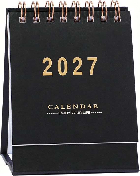 Mini Desk Calendar 2026-2027 - Use July 2026 to Dec 2027 Monthy Small Desktop Calendar 250 GSM Thick Paper Twin-Wire Binding for Home or Office (Black)