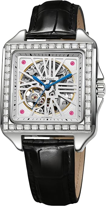 Creative Rectangular Diamond Encrusted Tourbillon Hollow Dial Men's Fully Automatic Waterproof Mechanical Watch Simple Business Fashion Accessories
