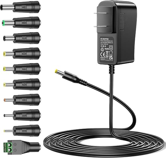 18V 2A Power Supply, AC/DC Adapter Charger, DC 18V Power Cord | with 10 DC Barrel Jacks , for Massager Massage Gun Cordless Drill Vacuum Soundbar Speaker