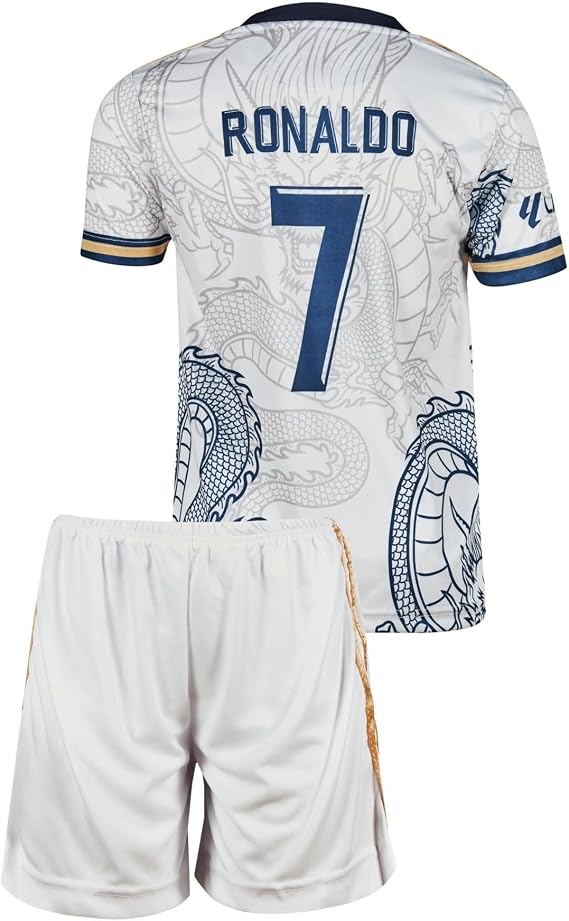 No 7 White Dragon Children's Football Jersey Special Design Football Limited Edition Limited Edition  with Shorts (140 White)
