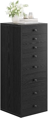 LIKIMIO Tall Dresser, Small Dressers with 8 Storage Drawers, Chest of Drawers for Organizing, Tall Narrow Dresser for Bedroom, Black