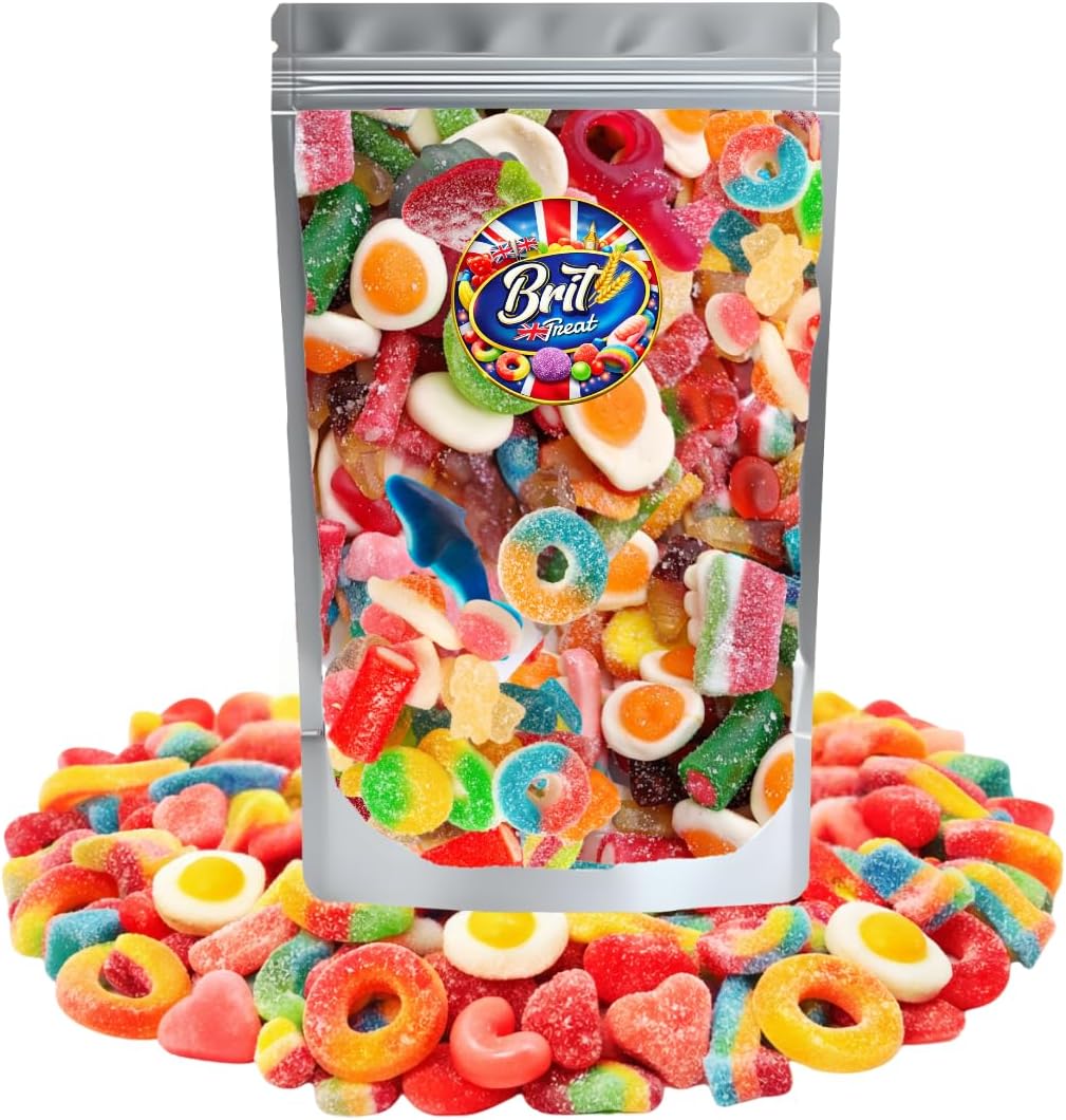 BRIT TREAT 1kg Retro Pick n Mix Sweets - The Ultimate Traditional Sweet Shop Mix - Fizzy, Sour, Jelly and Fluffy Foam Candy - Large Bulk Sharing Pouch