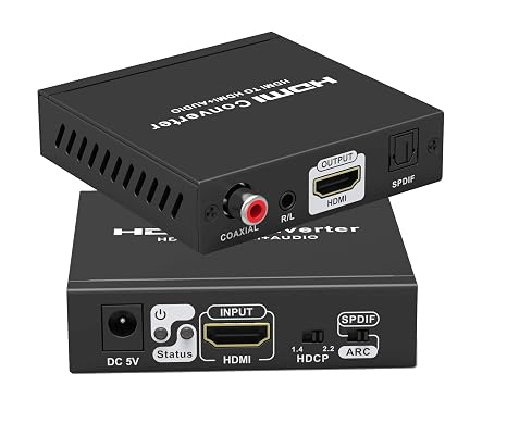 HDMI Audio Extractor 4K 60Hz HDR Converter with ARC HDCP 2.2 1.4, HDMI 2.0 Video + SPDIF Audio + Coaxial Audio + R/L Stereo Audio, 3D Video, Plug & Play