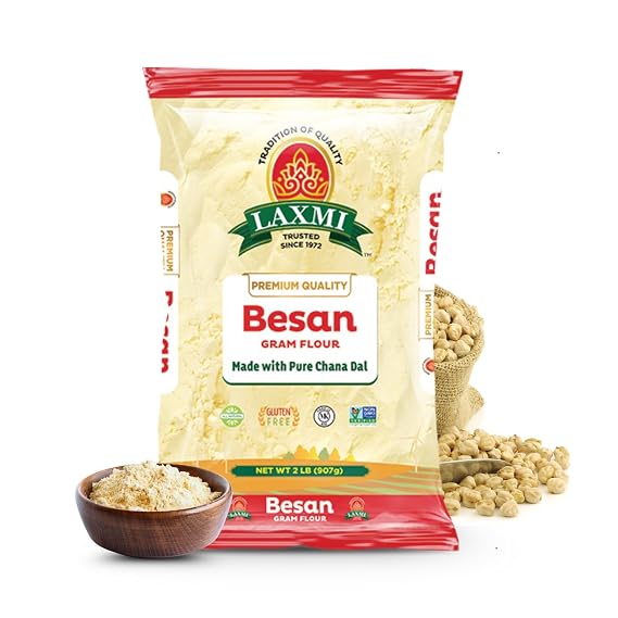 LAXMI Gram Besan Flour 2lb, Finely Ground Chickpeas, South Asian Cooking | All Natural, Non-GMO, Kosher Certified, Pure Chickpea Flour, Double Resealable Pouch, Authentic Indian Origin