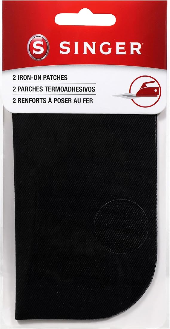 SINGER 00065 Iron-On Patches for Clothing Repair, 5-inch by 5-inch, 2-Count, Black
