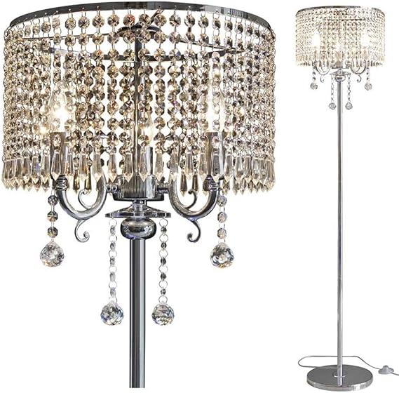 Hsyile Lighting KU300153 Floor Lamp- Elegant Designs Crystal Floor Lamps Chrome Finish Tall Standing Light for Living Room,Bed Room,Office