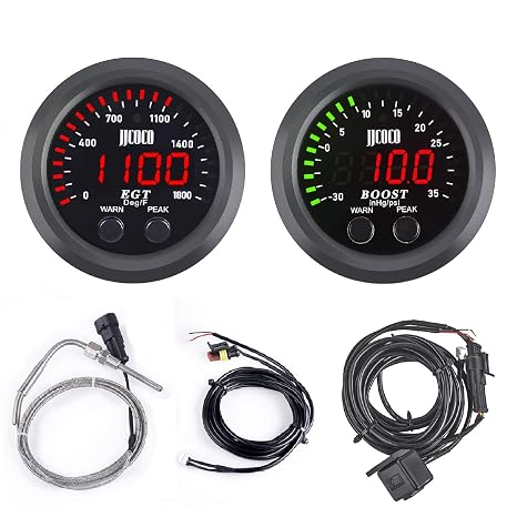 Universal Exhaust Gas Temperature EGT Gauge Turbo Boost/Vacuum Gauge Kit | 21/16in 52mm Red LED with Sensor