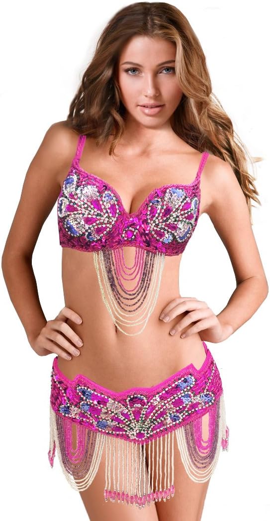ROYAL SMEELA Belly Dance Costume Set for Women Sexy Tribal Belly Dance Bra and Belt Carnival Professional Dancing Suit Outfit
