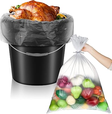 Teling 50 Pack 5 Gallon Bucket Liner Bags Clear Ice Bucket Liners Turkey Brine Disposable Marinating Container Bag for Storage Food, Leak Proof,20 x 28 Inches3 Mil