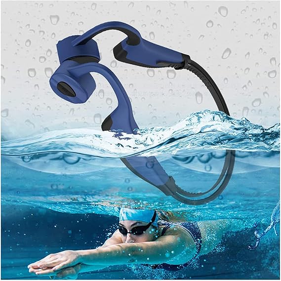 Bone Conduction Headphones, swimmingWireless Bluetooth Open Ear IP68 Waterproof Compatible with Android iPhone, Universal Earphones Headset Hi-Fi Stereo Sound for Swimming Gym Running, Blue