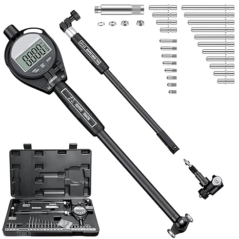 HDLNKAK Digital Dial Indicator Bore Gauge Set (0.7"-6"/0.0005") - Black | Cylinder Bore Gauge with LCD Digital Dial Indicator(0.5"/0.0005"), Carbide Anvils 23 Pcs, for Engines Cylinder Measurement