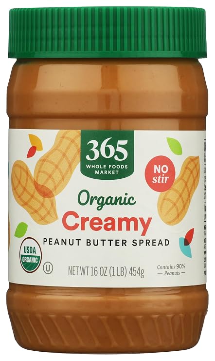 365 by Whole Foods Market, Organic Creamy Peanut Butter Spread, No Stir, 16 Ounce