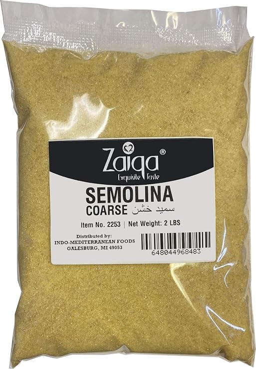 Zaiqa Semolina Flour, Coarse Ground Durum Wheat | Premium clean product with good flour protein | Perfect choice for Pasta, Couscous, Cake, Upma, desserts and more - 2 LBS