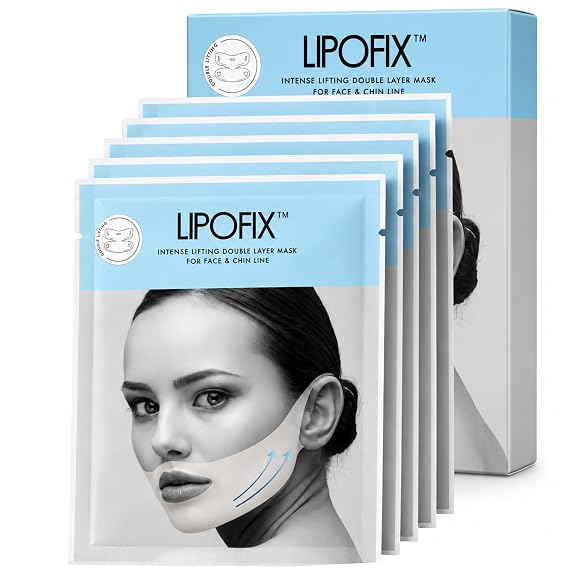 Chin Lifting Mask, V-Line Firming for Jawline and Neck, 5 Masks | Made in Korea Double chin firming and shaping collagen face lift mask, hands-free ear loops, hydrogel sheets