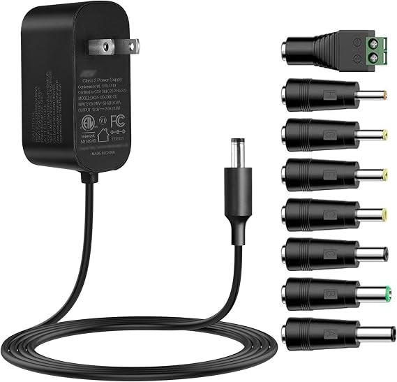 Tonton 12V 2A 6Ft Power Supply Adapter, 24W Universal Charger AC 100-240V with 8Tips to 12Volt DC Plug 2A 1.8A 1.5A 1.2A 1A 0.5A UL/CE/FCC Certified for LED, Router, Security Camera, Keyboard, Scanner