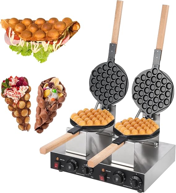 Bubble Waffle Maker 2800W, Double-Side Heating Non-Stick Electric Egg Waffle Machine for Home and Commercial Use, Quick and Even Cooking for Snacks and Desserts